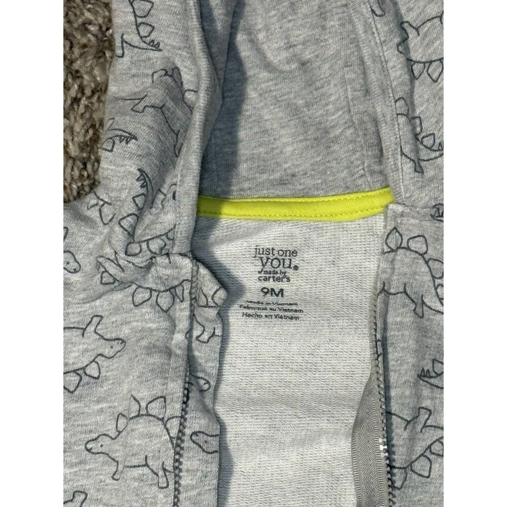 Carter’s Just One You Baby Dino Hooded Zip Romper Gray Dinosaur 9M